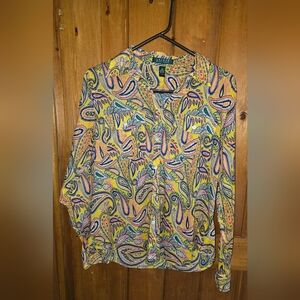 Ralph Lauren Yellow Paisley Cotton Blouse